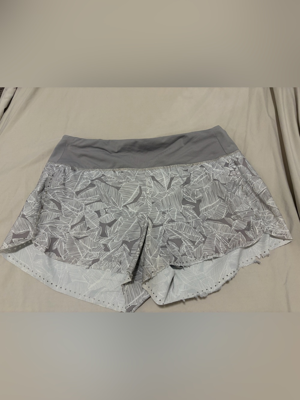 Athleta Gray Leaf-Print Athletic Shorts